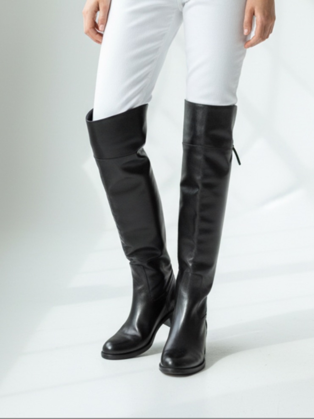 NWT-Black Over the Knee Boots with Glossy Leather Finish